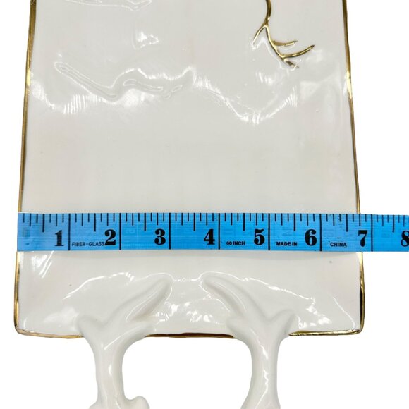 Magenta Serving Tray With Antler Handles Deer Accent Ceramic White Gold - Picture 8 of 8